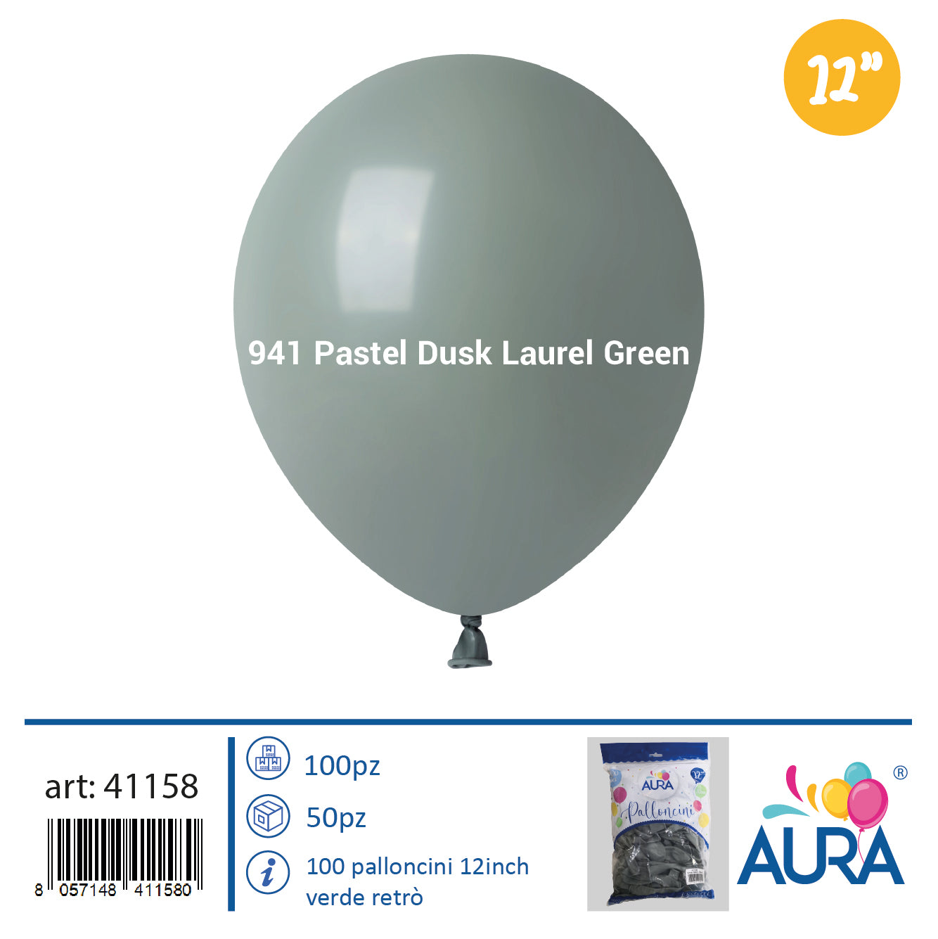 Palloncini 12 inch verde retroinch 100pz