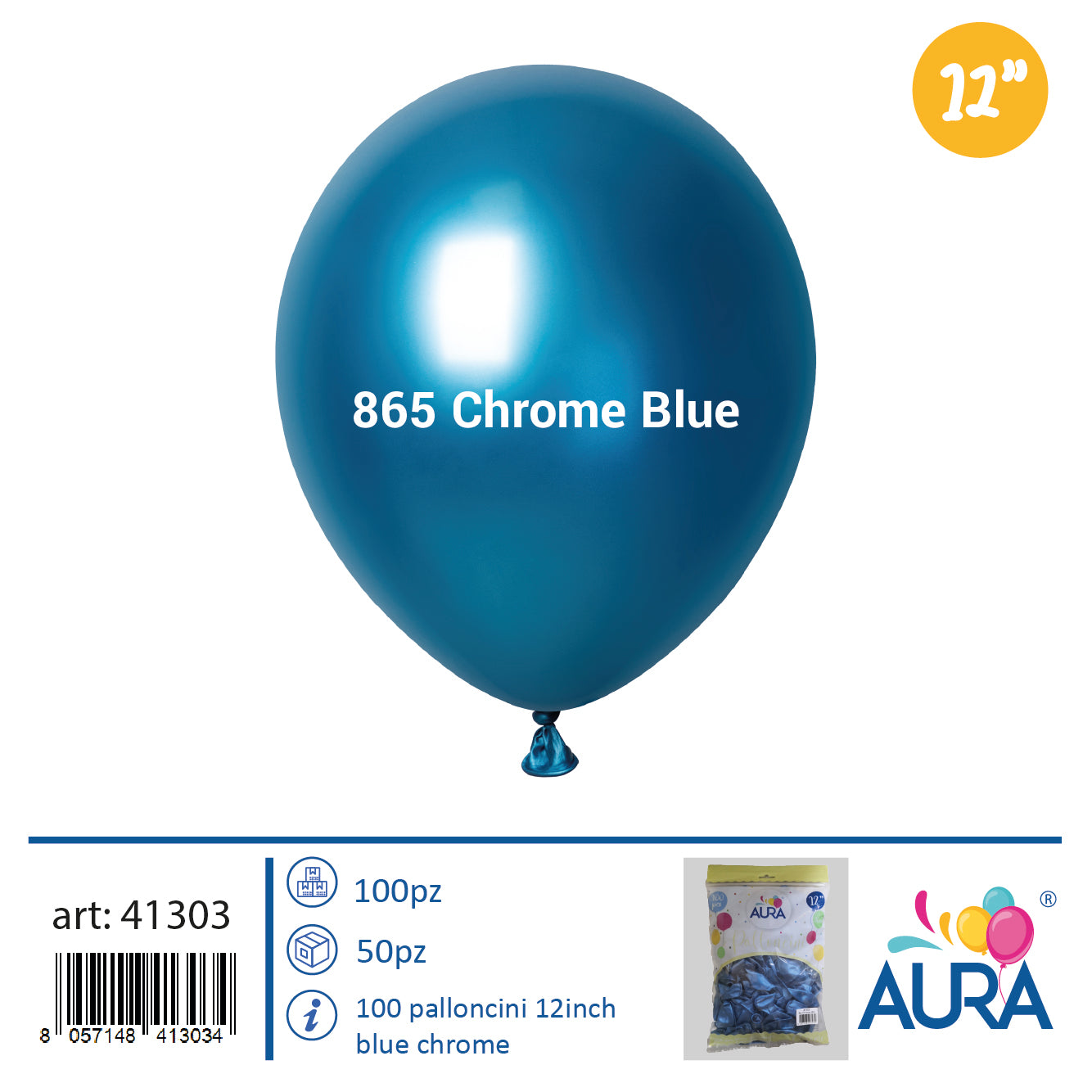 Palloncini 12inch blu chrome 100pz