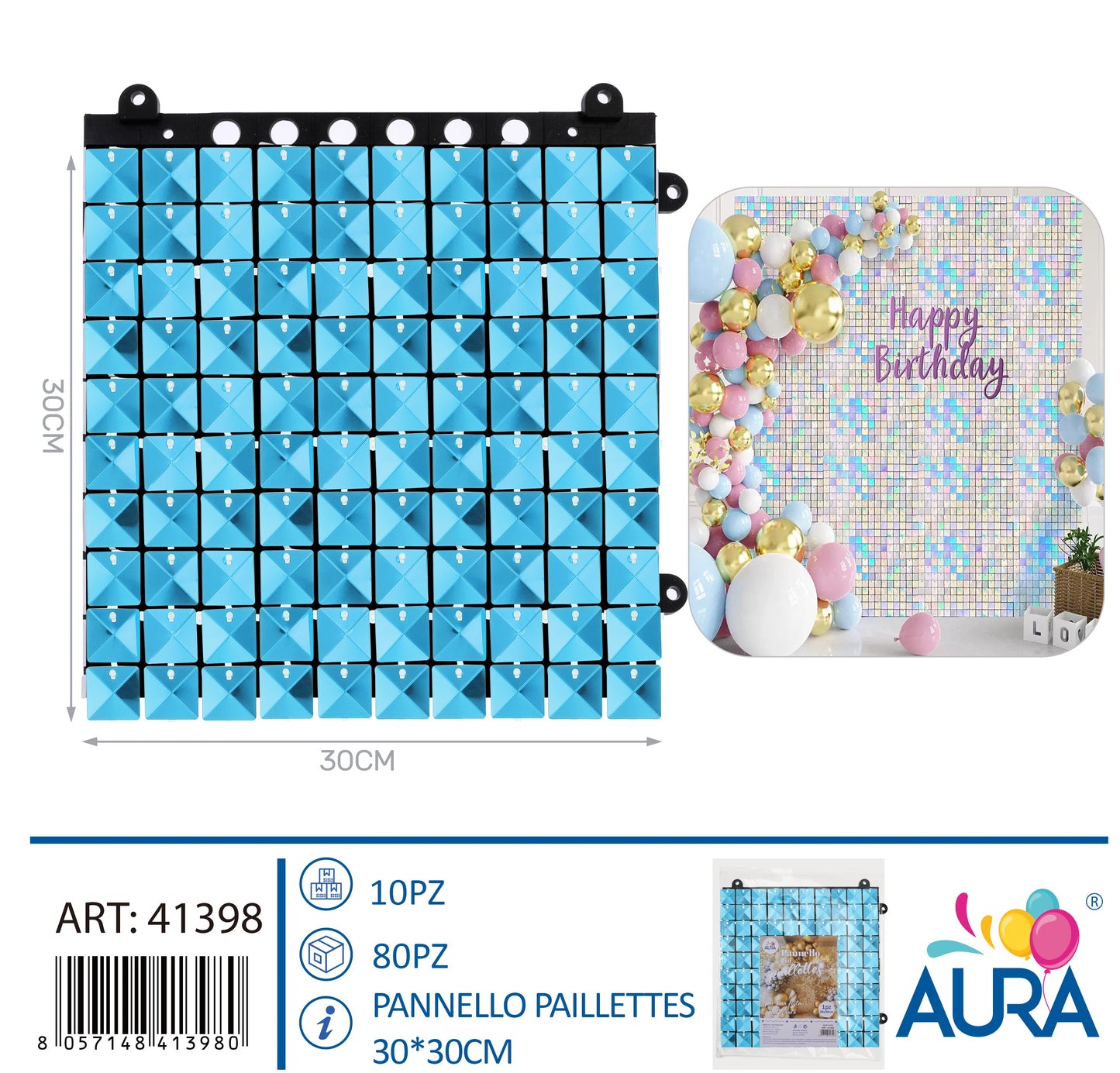 30x30cm light blue sequin panel