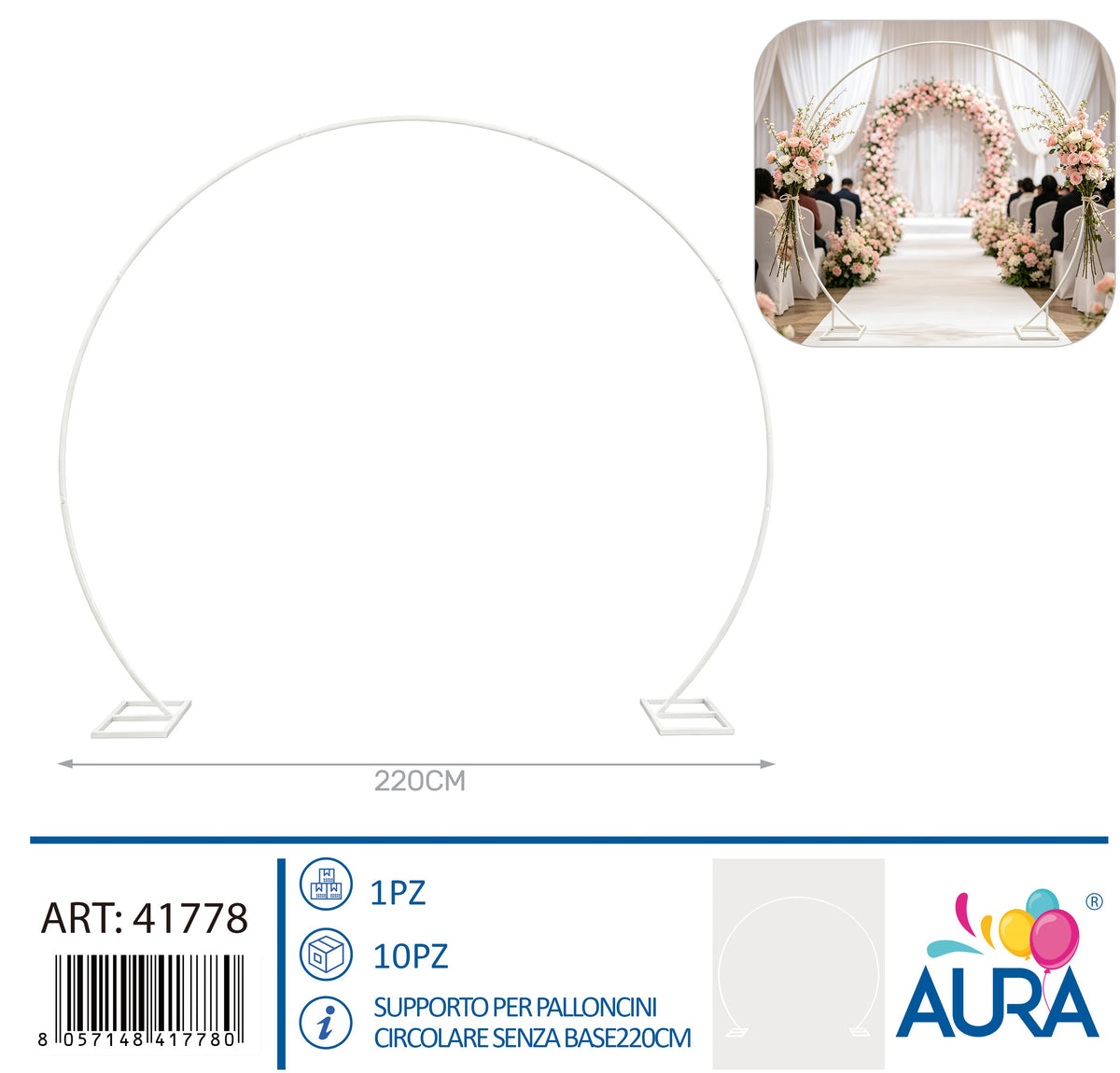 Supporto per palloncini circolare senza base 220cm bianco