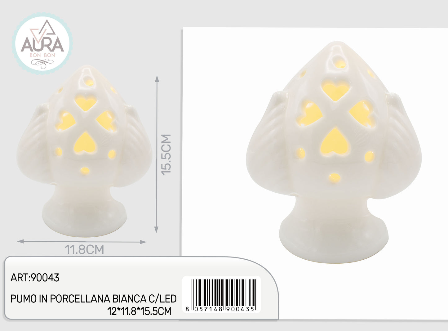 Pumo in porcellana bianca con led 12x11,8x15,5cm (grande)