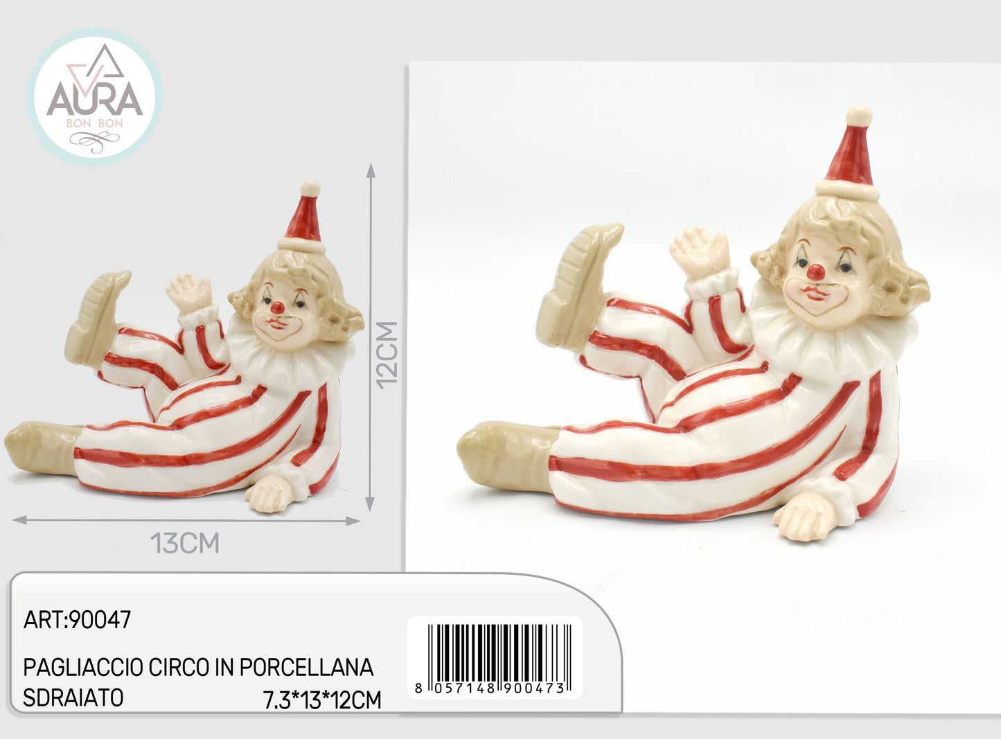 Pagliaccio circo in porcellana sdraiato 7,3x13x12cm