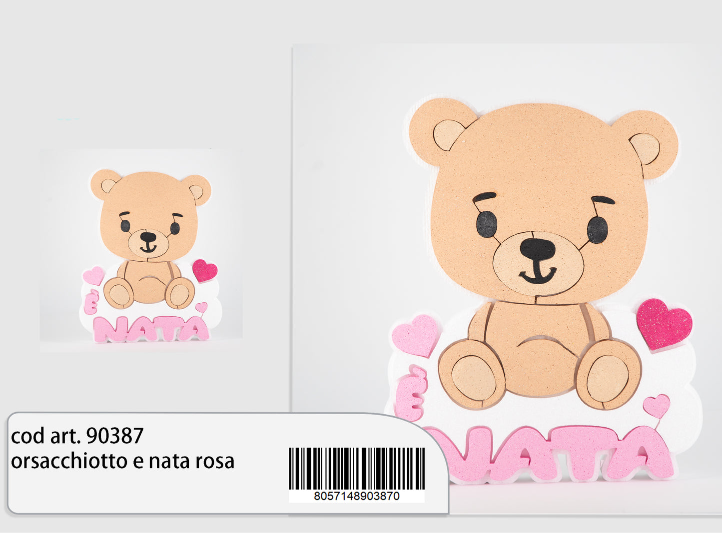 Polistirolo orsetto "è nata" rosa