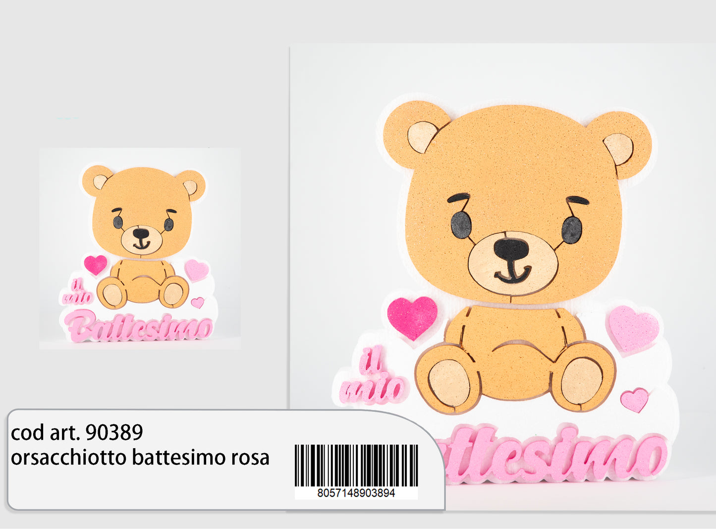 Polistirolo orsetto "Il mio Battesimo" rosa