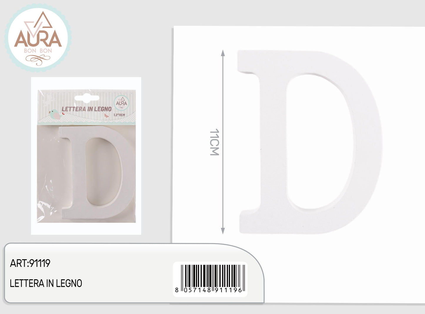 lettera in legno D 1,2x11cm bianco
