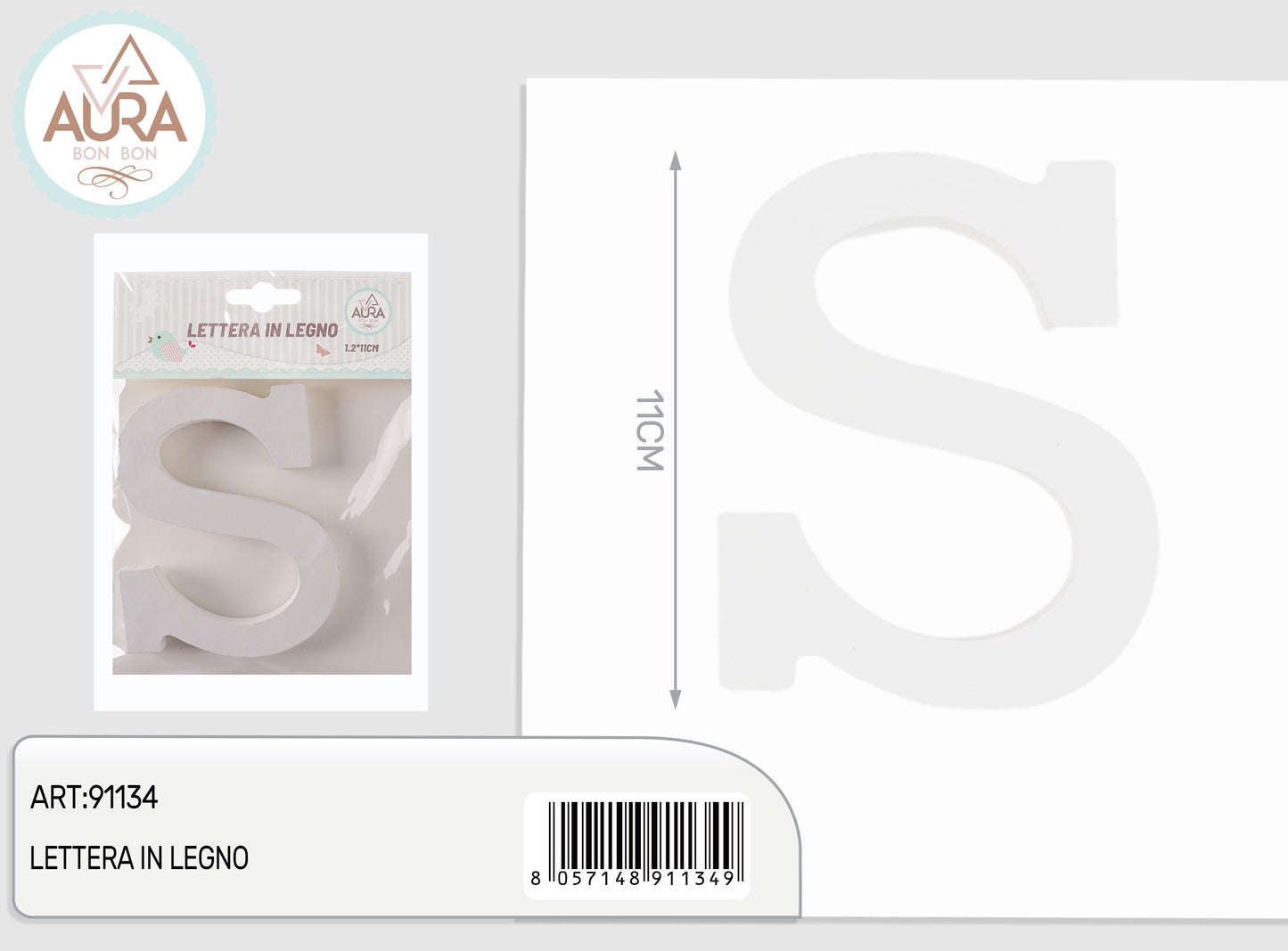 lettera in legno S 1,2x11cm bianco