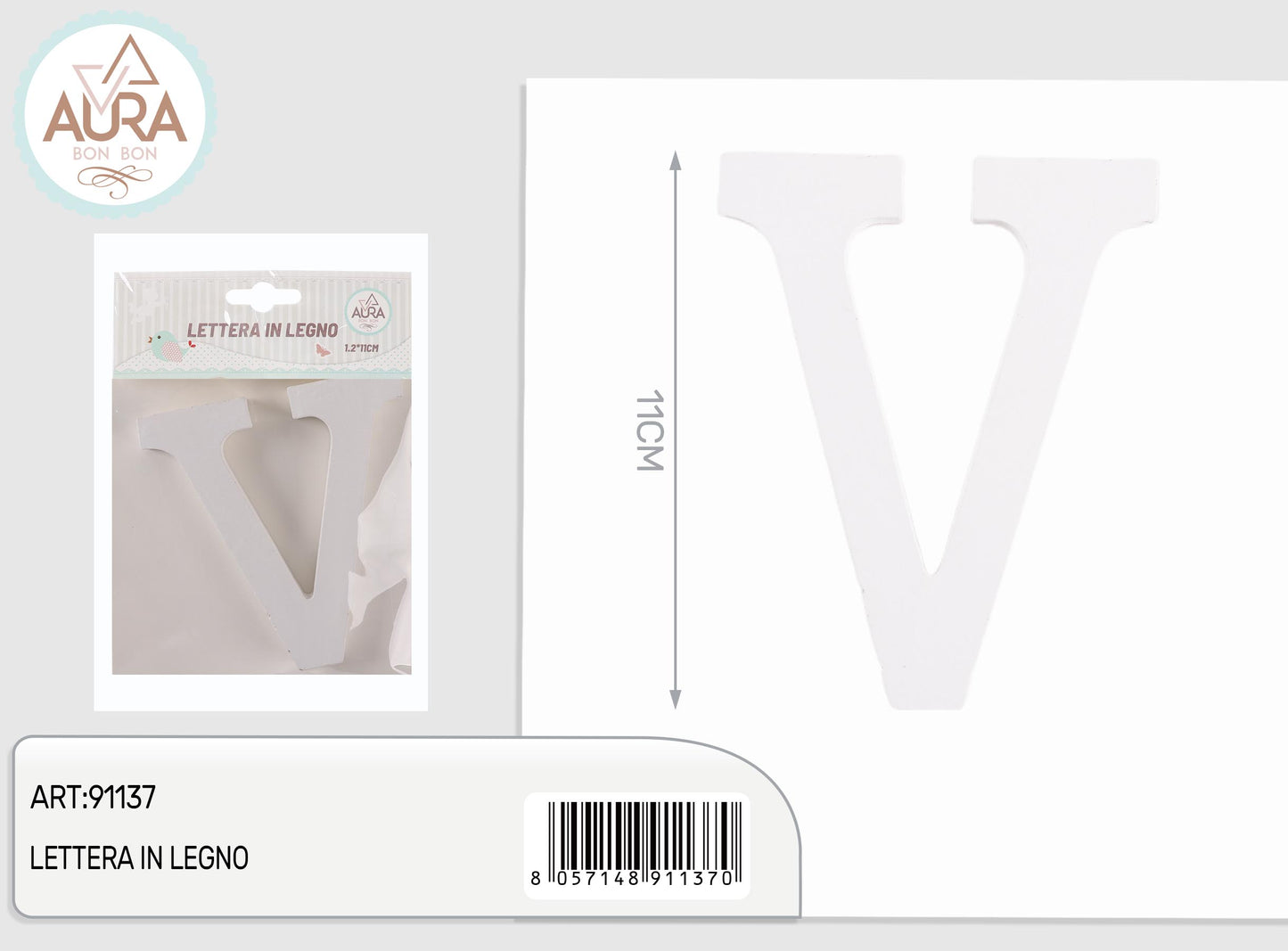 lettera in legno V 1,2x11cm bianco