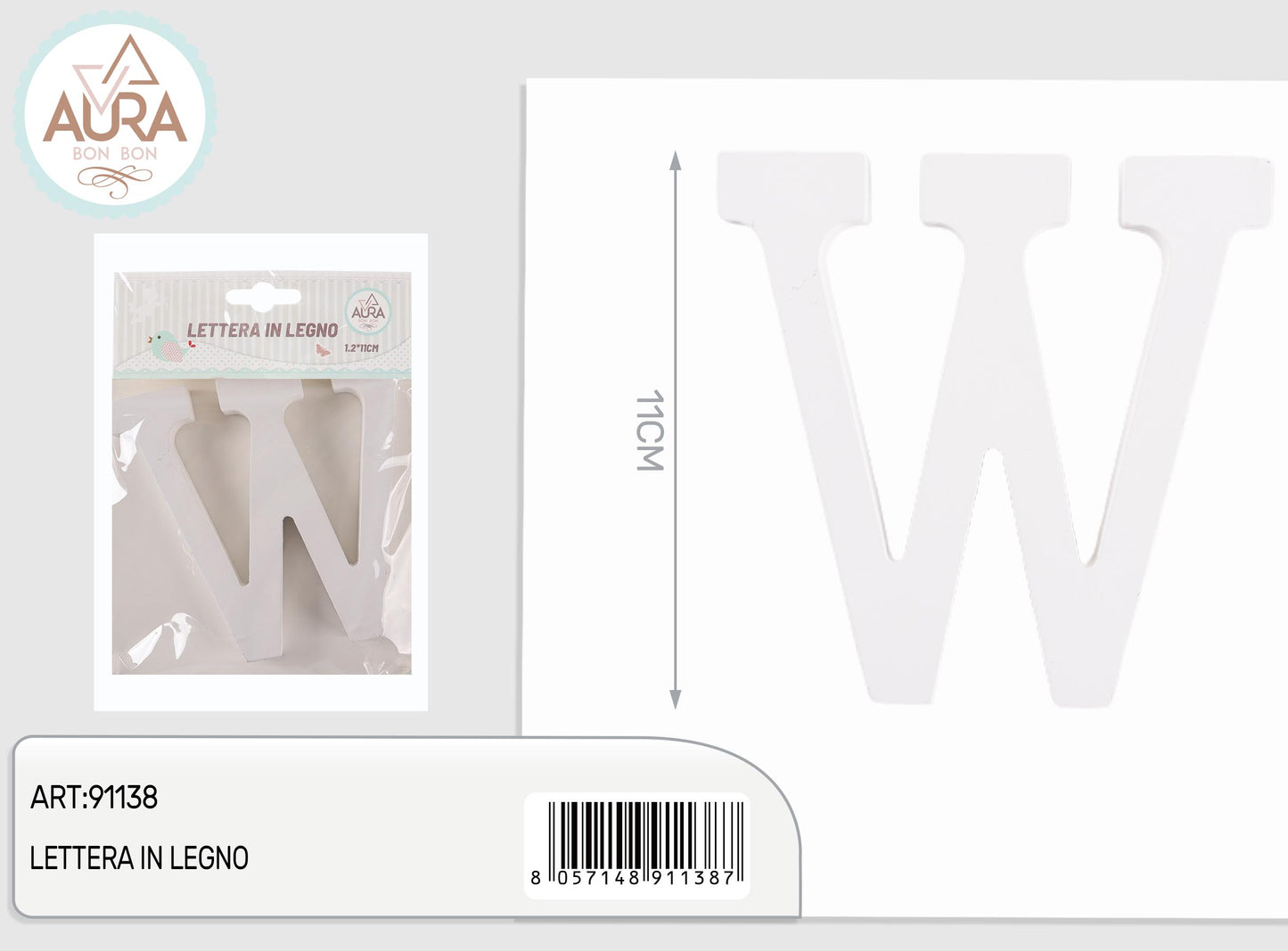 lettera in legno W 1,2x11cm bianco