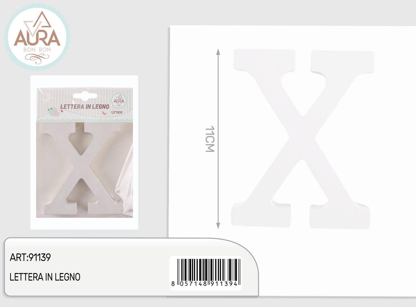 lettera in legno X 1,2x11cm bianco