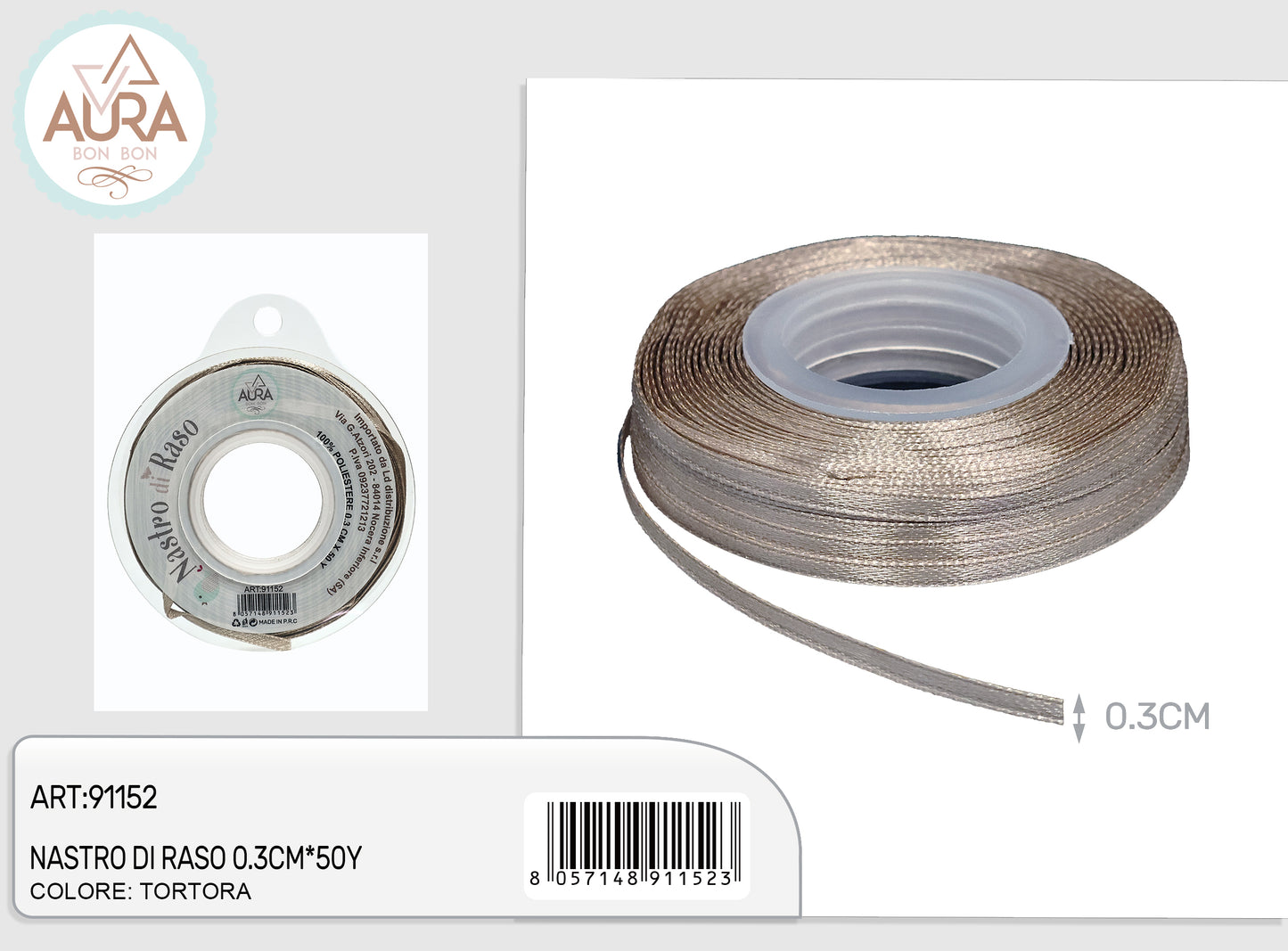 nastro di raso 0,3cm x 50y tortora