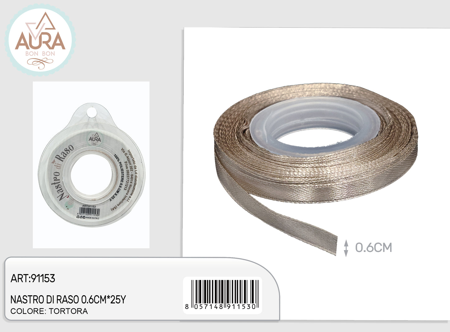 nastro di raso 0,6cm x 25y tortora