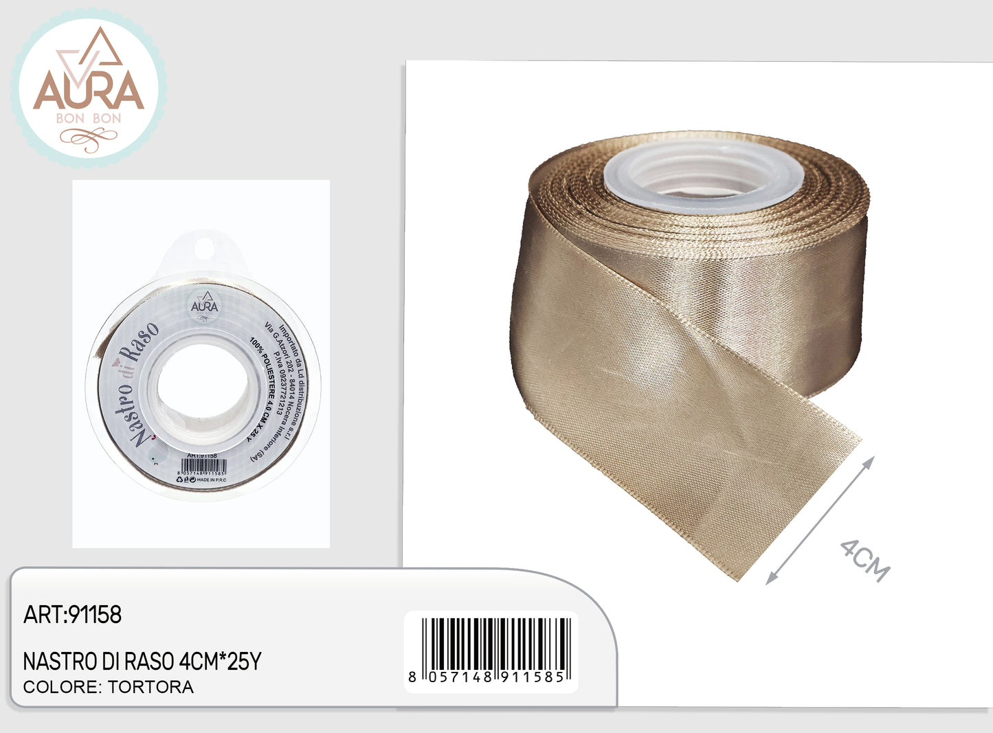nastro di raso 4cm x 25y tortora