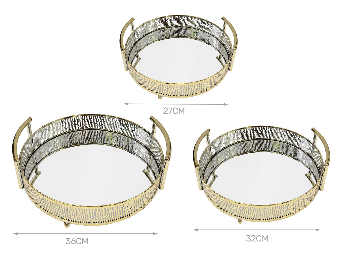 Set 3 vassoi tondi 6x27cm 6x32cm 6x36cm in oro