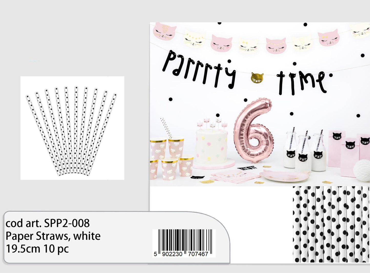 Cannucce bianche pois neri 19,5cm 10pz