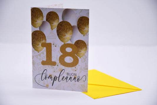 biglietto auguri 18 anni con glitter
