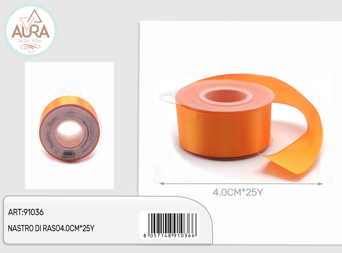 Nastro di raso 4cmx25y arancione