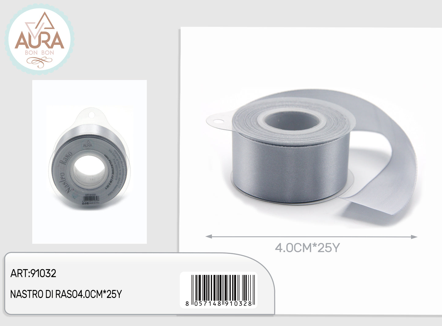 Nastro di raso 4cmx25y argento