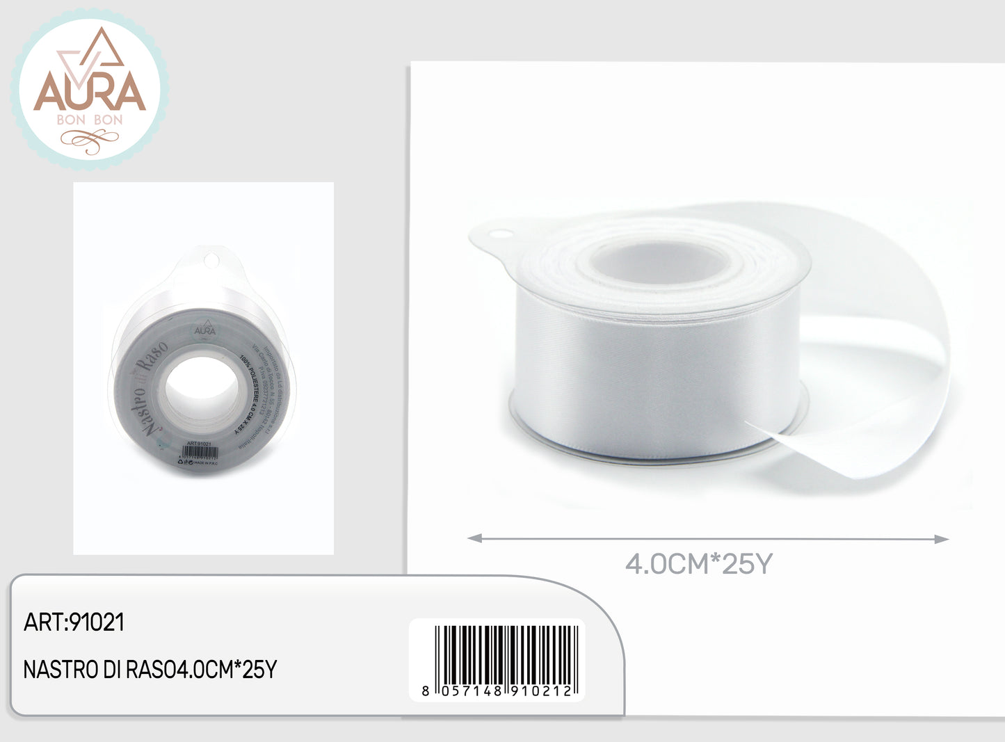 Nastro di raso 4cmx25y bianco