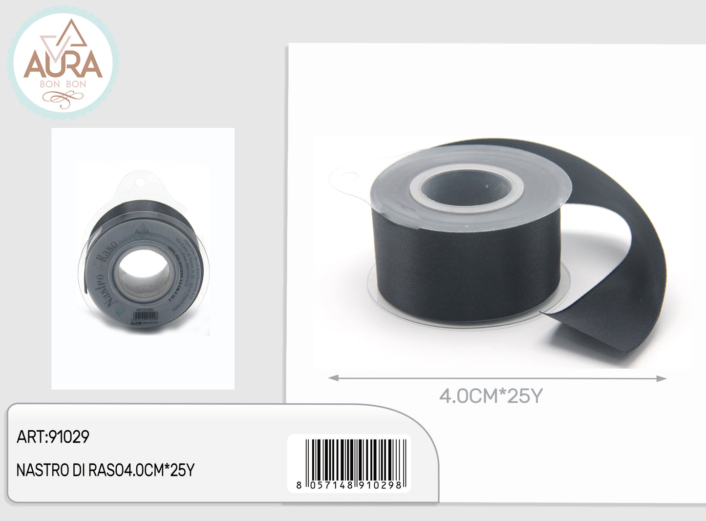 Nastro di raso 4cmx25y nero