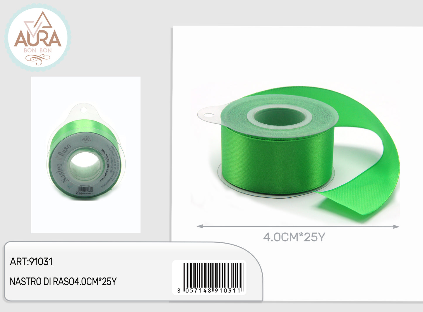 Nastro di raso 4cmx25y verde chiaro