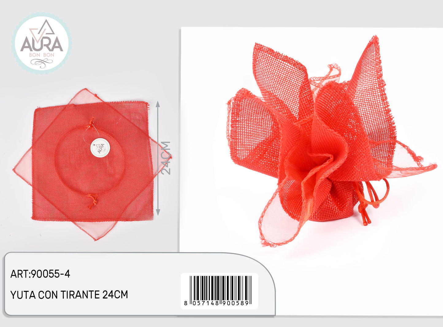 Portaconfetti in yuta con tirante rosso 24cm