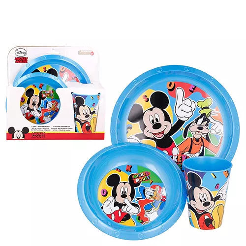 Mickey set 3 pz.piatti fondo + piano + Bicchiere