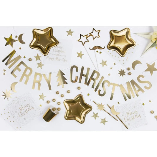 Banner merry christmas gold 10.5cmx150cm