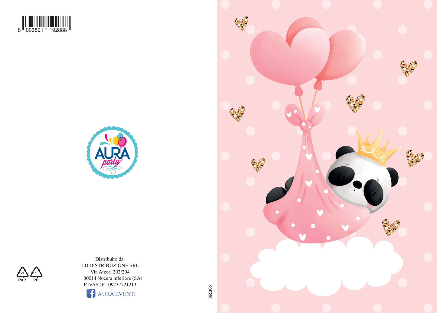 biglietto battesimo panda rosa