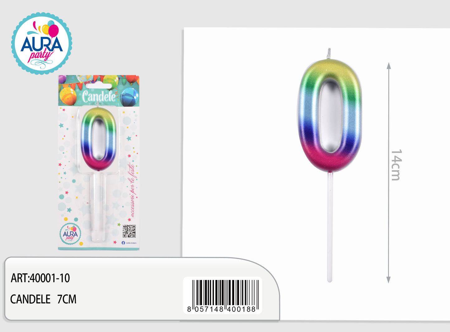 candela compleanno n.0 multicolore