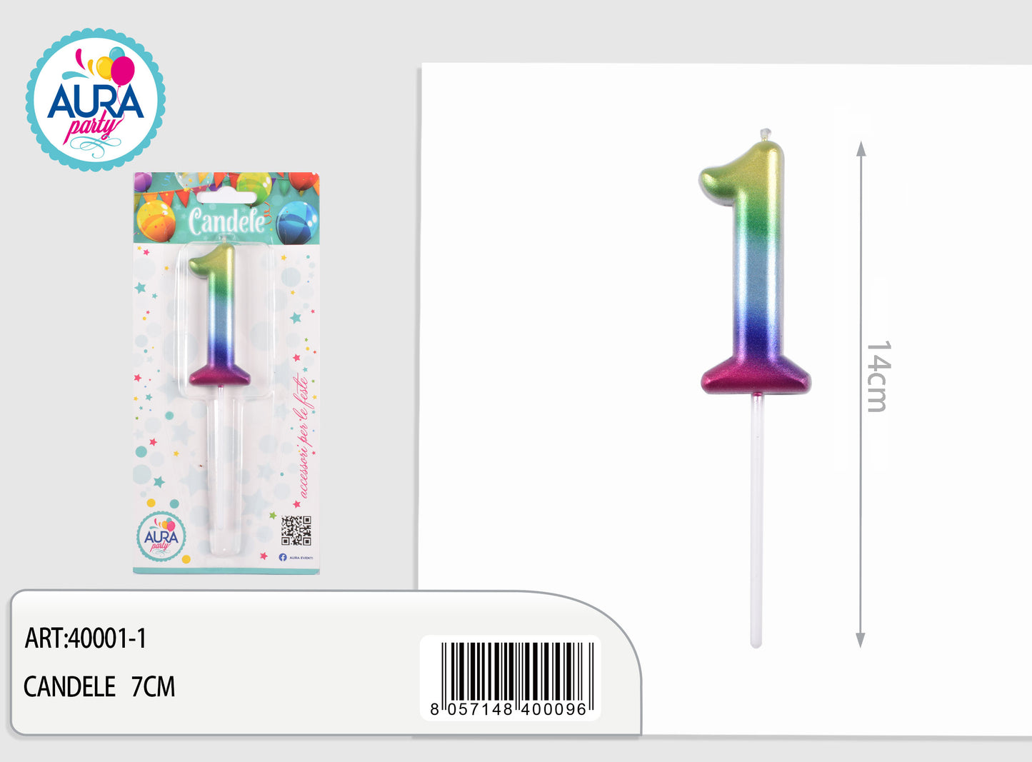 candela compleanno n.1 multicolore
