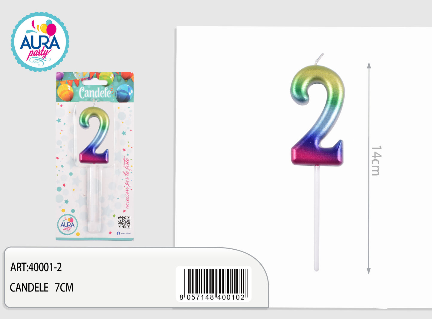 candela compleanno n.2 multicolore