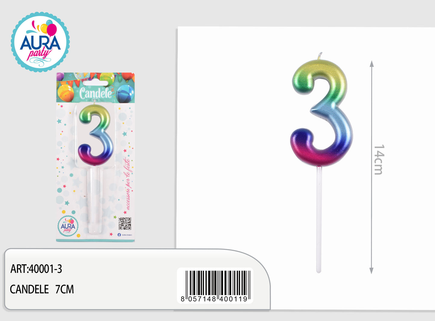 candela compleanno n.3 multicolore