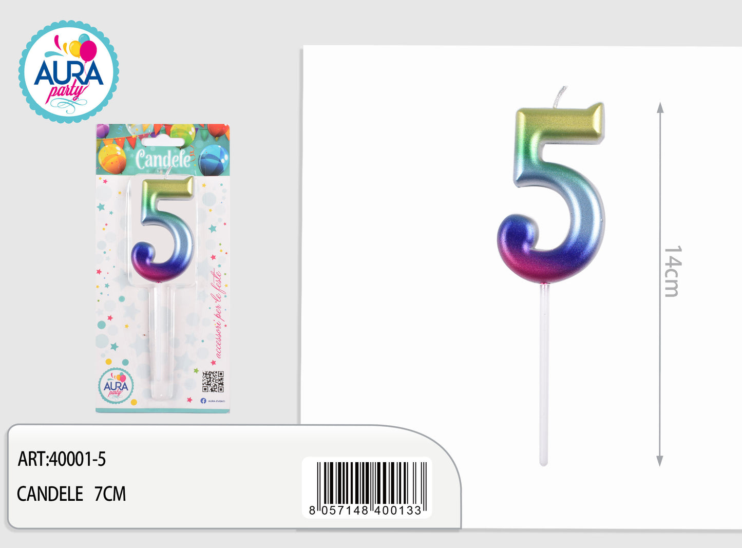 candela compleanno n.5 multicolore