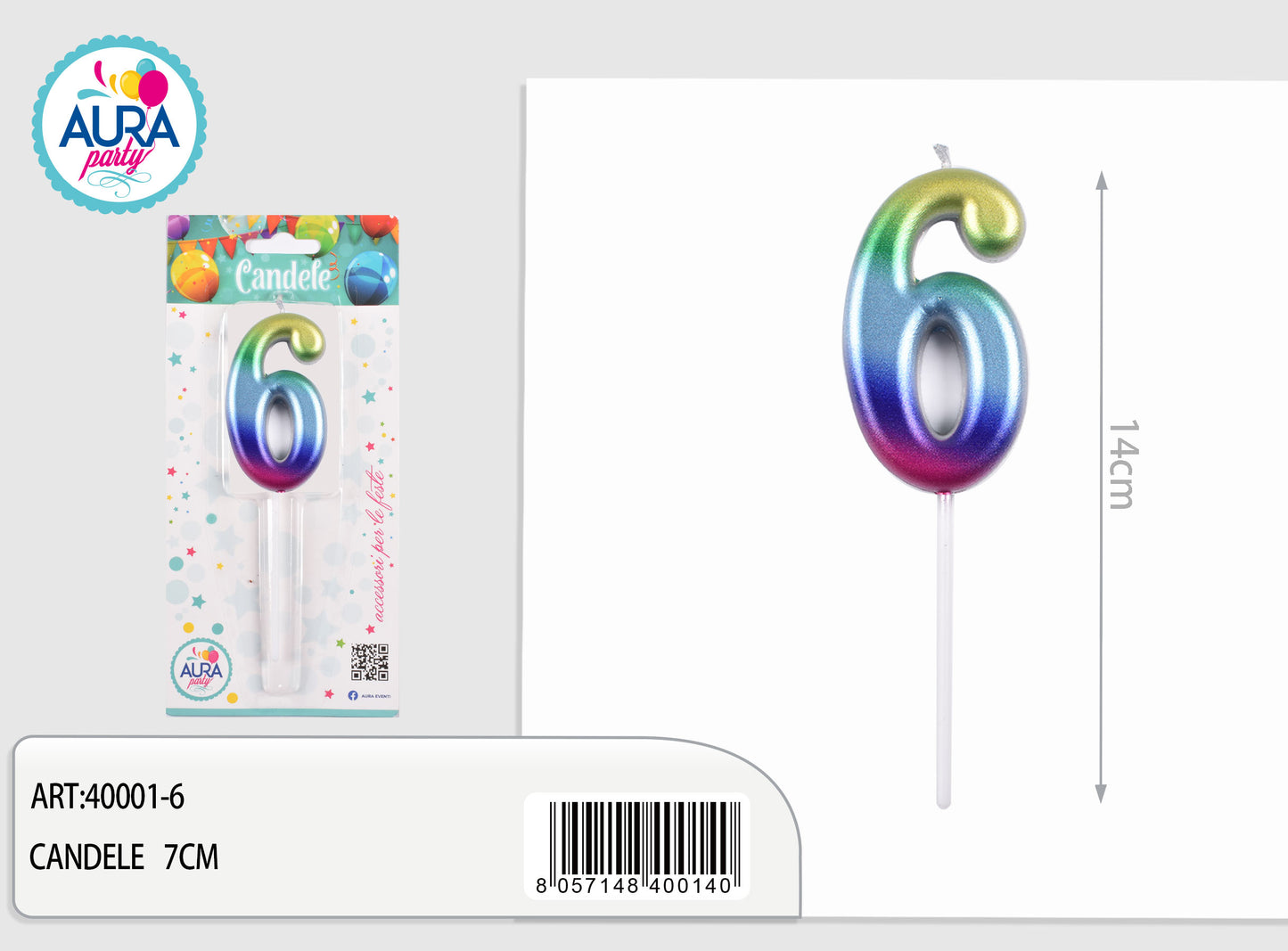candela compleanno n.6 multicolore