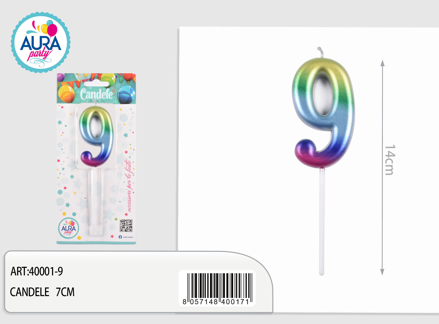 candela compleanno n.9 multicolore