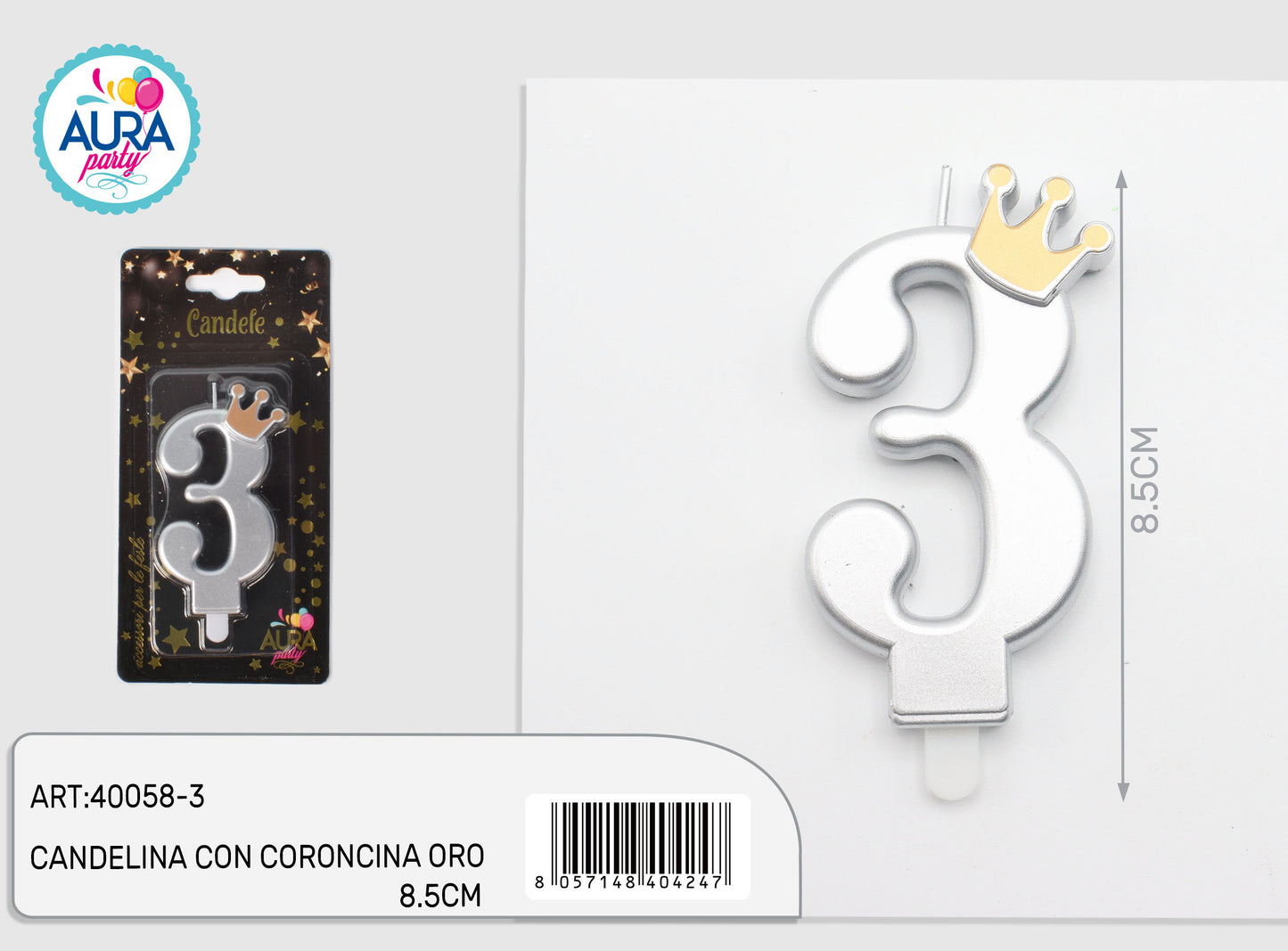 candelina argento con coroncina oro 3