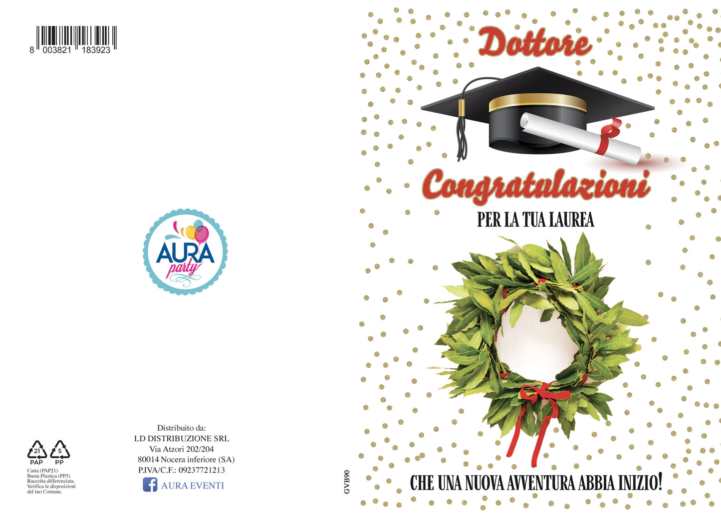 Biglietto di auguri per laurea con corona e cappello