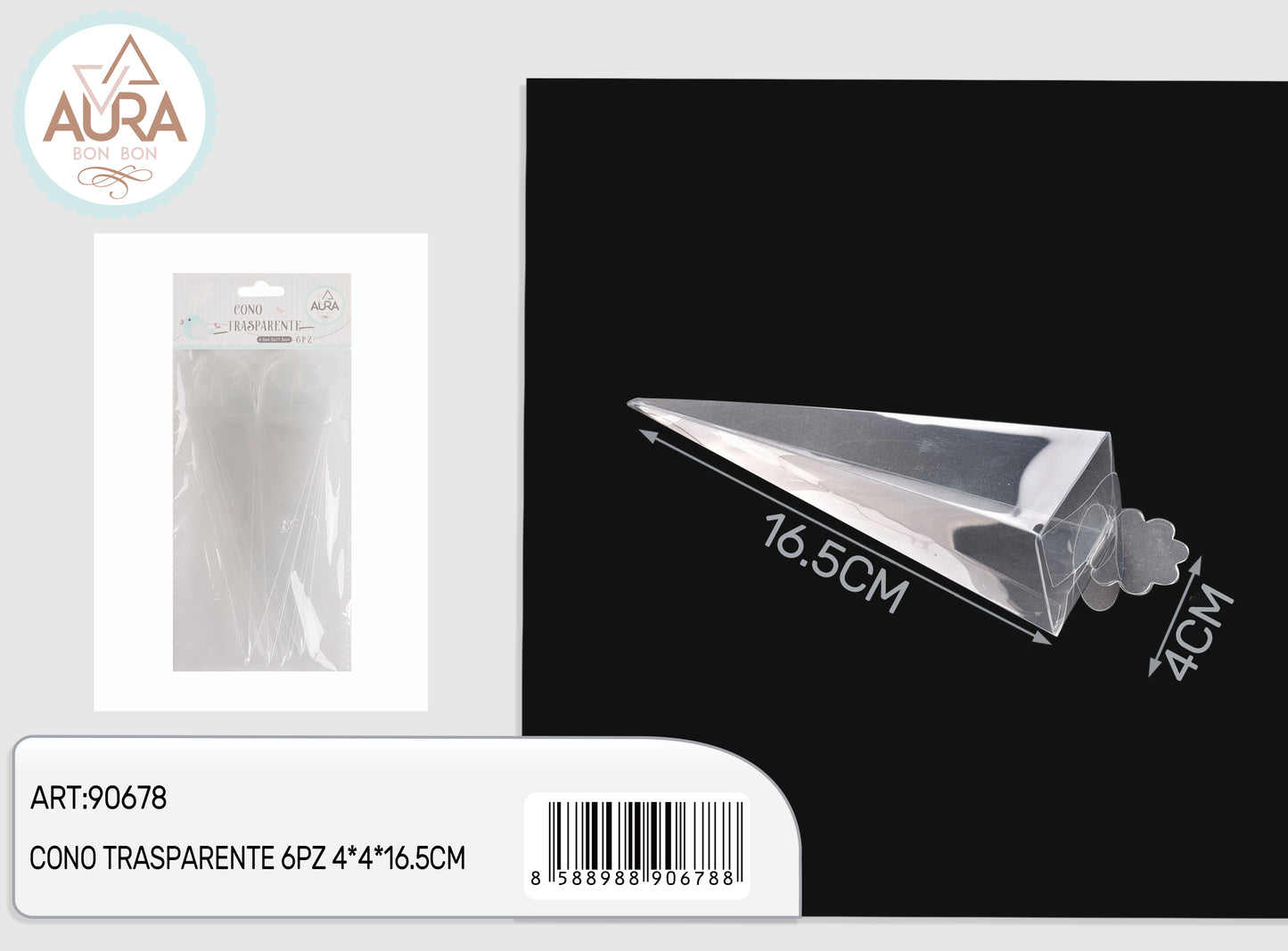 cono trasparente 6pz 4x4x16,5cm