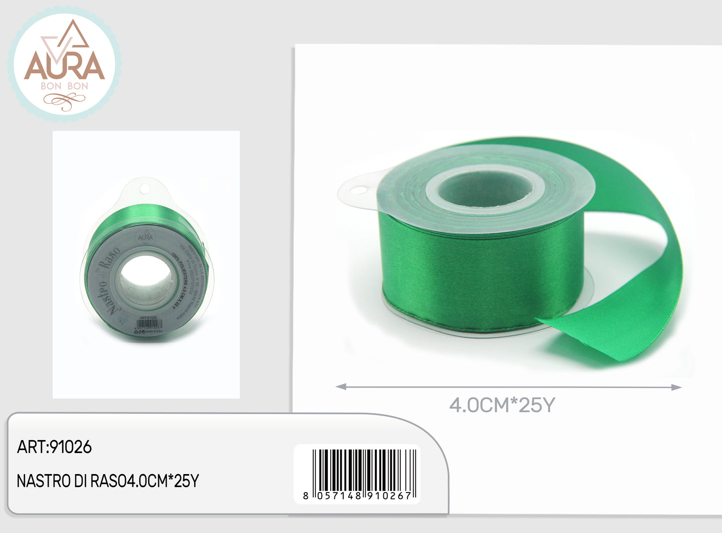 nastro di raso 4cmx25y verde