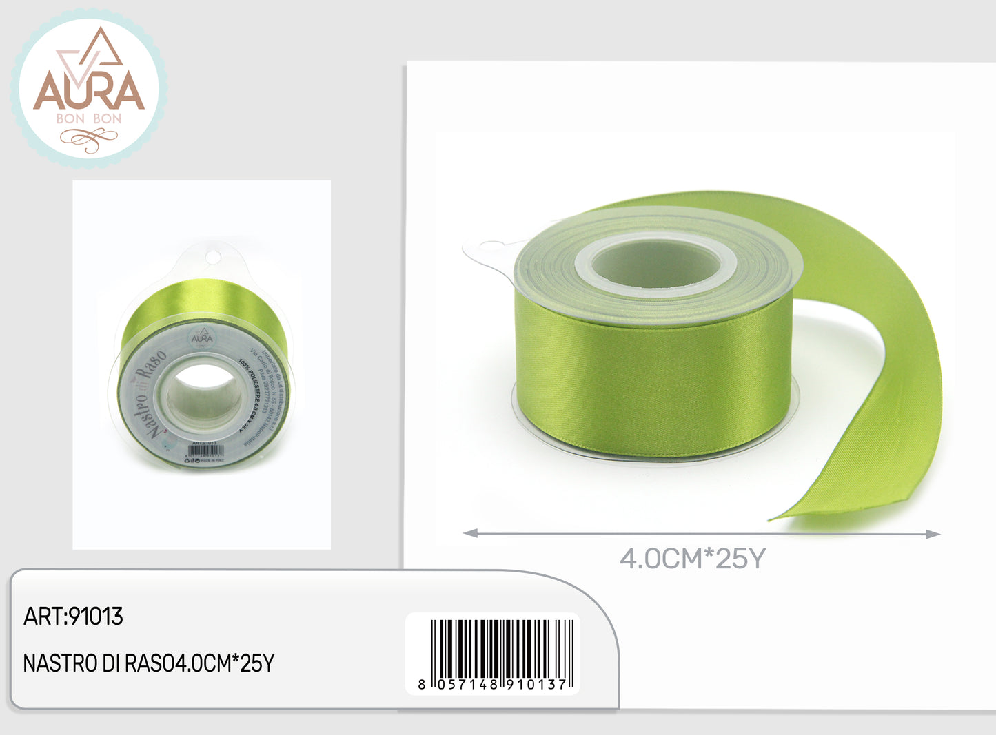 nastro di raso 4cmx25y verde oliva