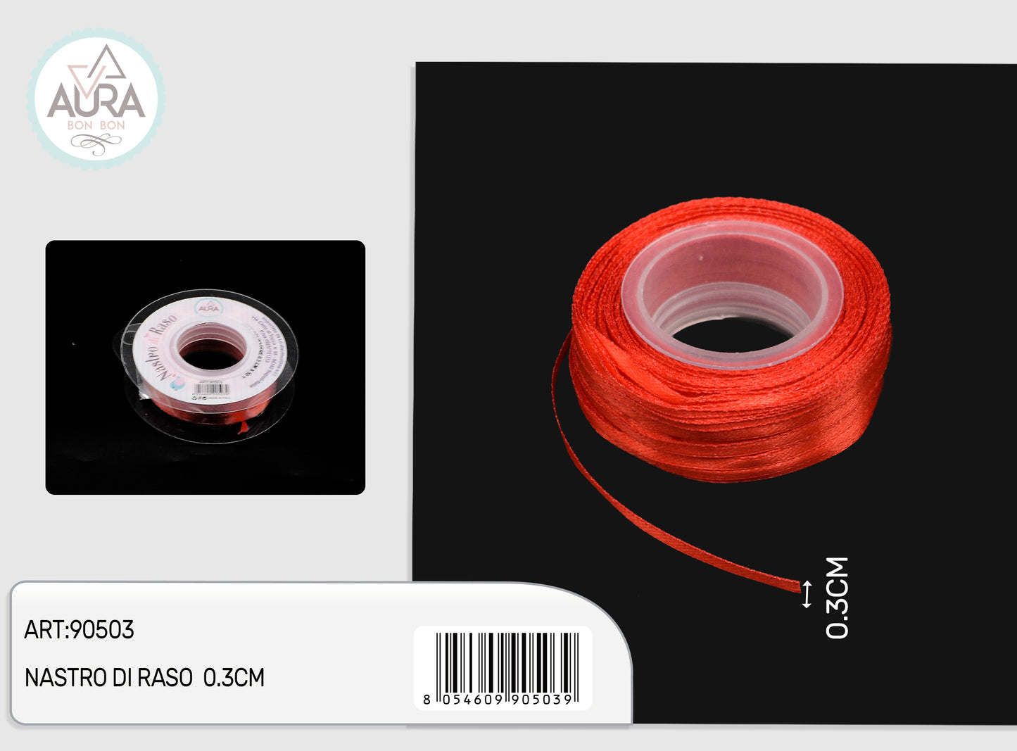 nastro raso rosso 3mm