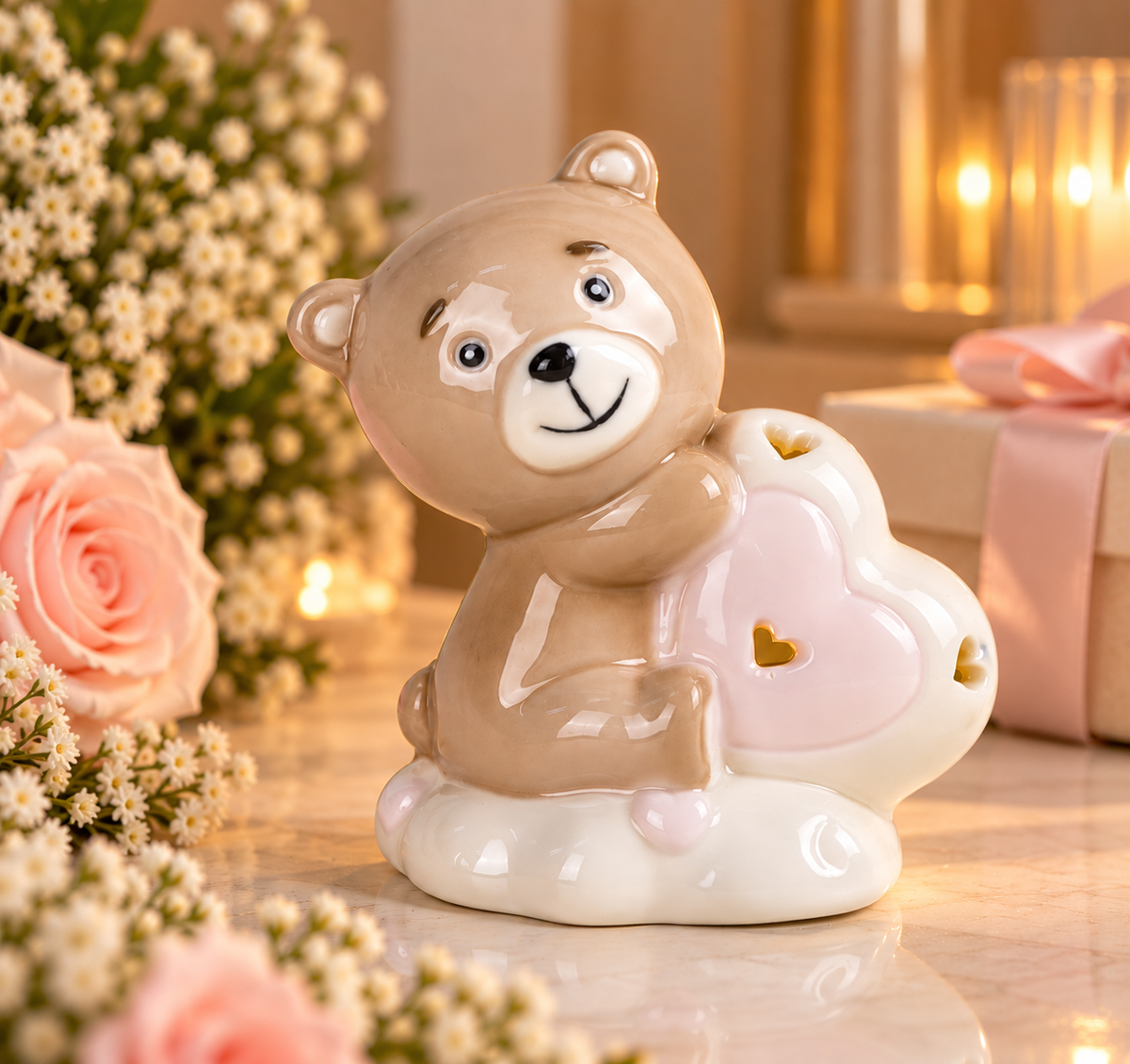 Bomboniera orsetto rosa con cuore Aura idea regalo
