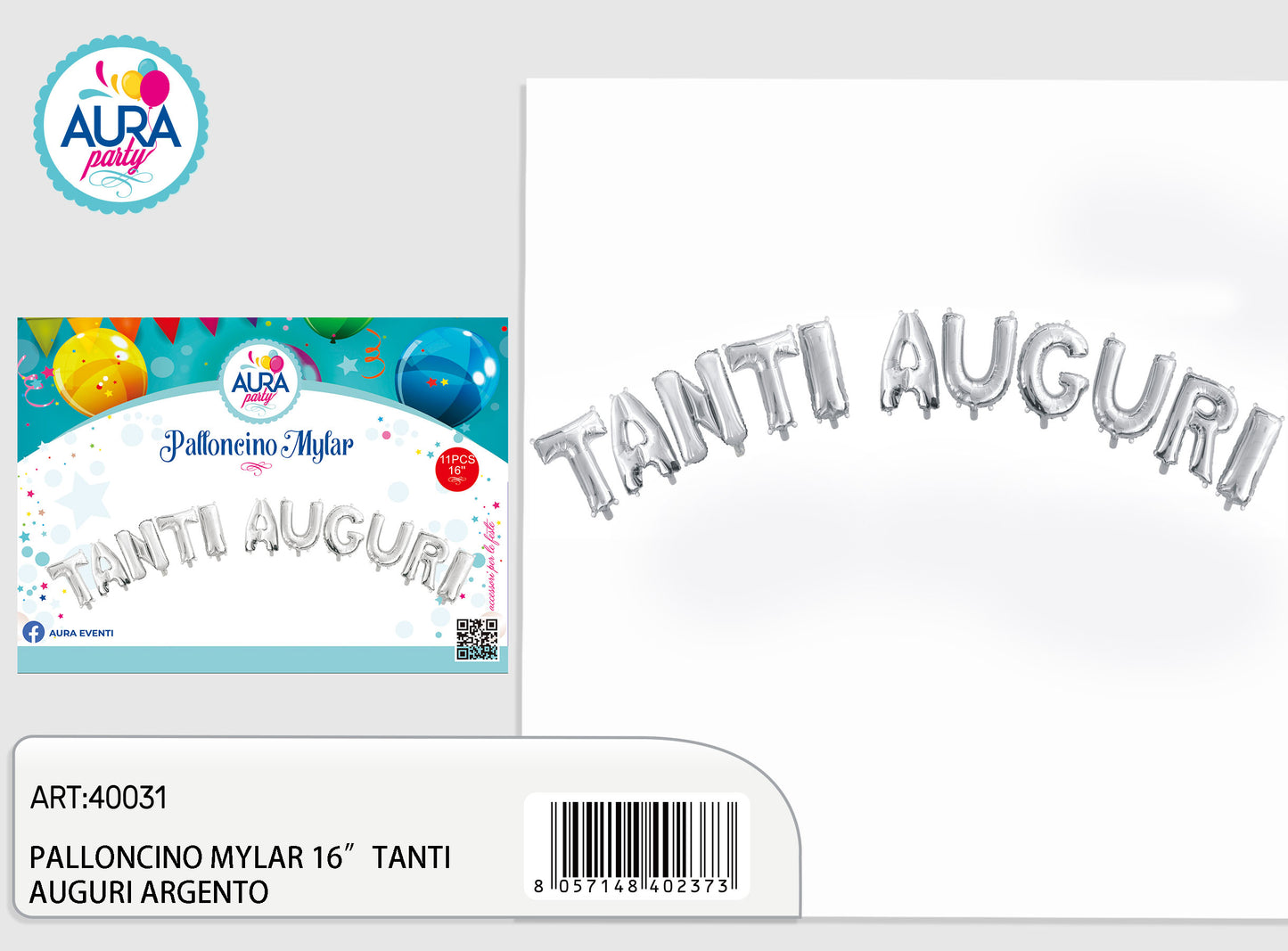 palloncini mylar tanti auguri 16inch argento