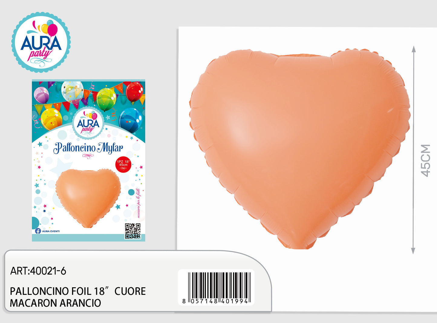 palloncino cuore macaron arancione