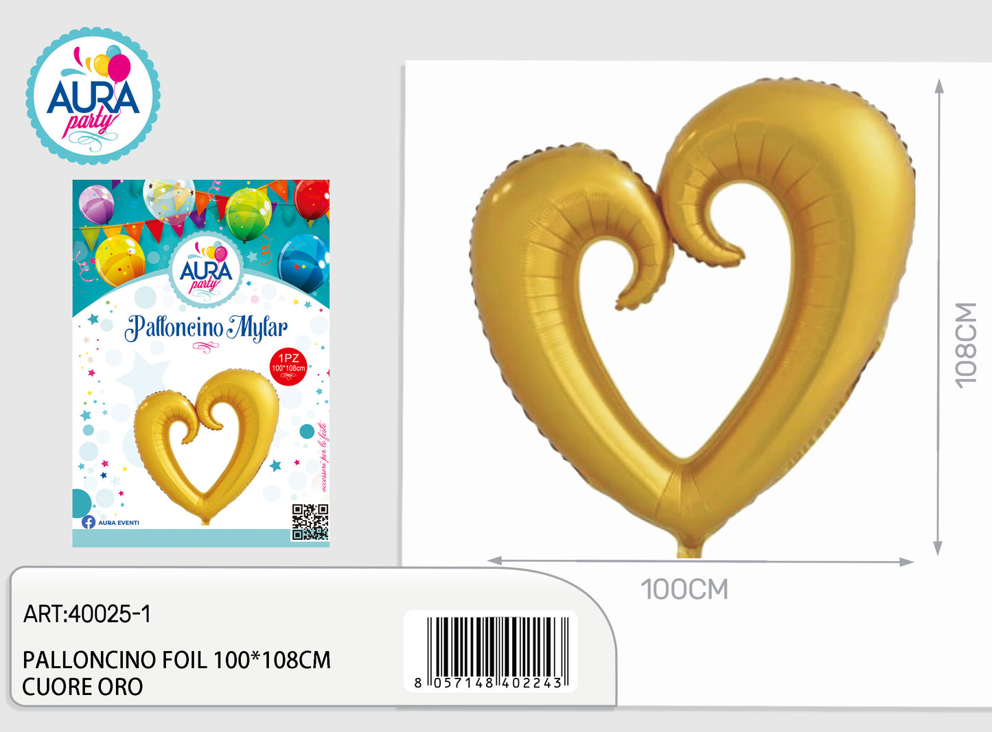 palloncino foil 100x108cm cuore oro