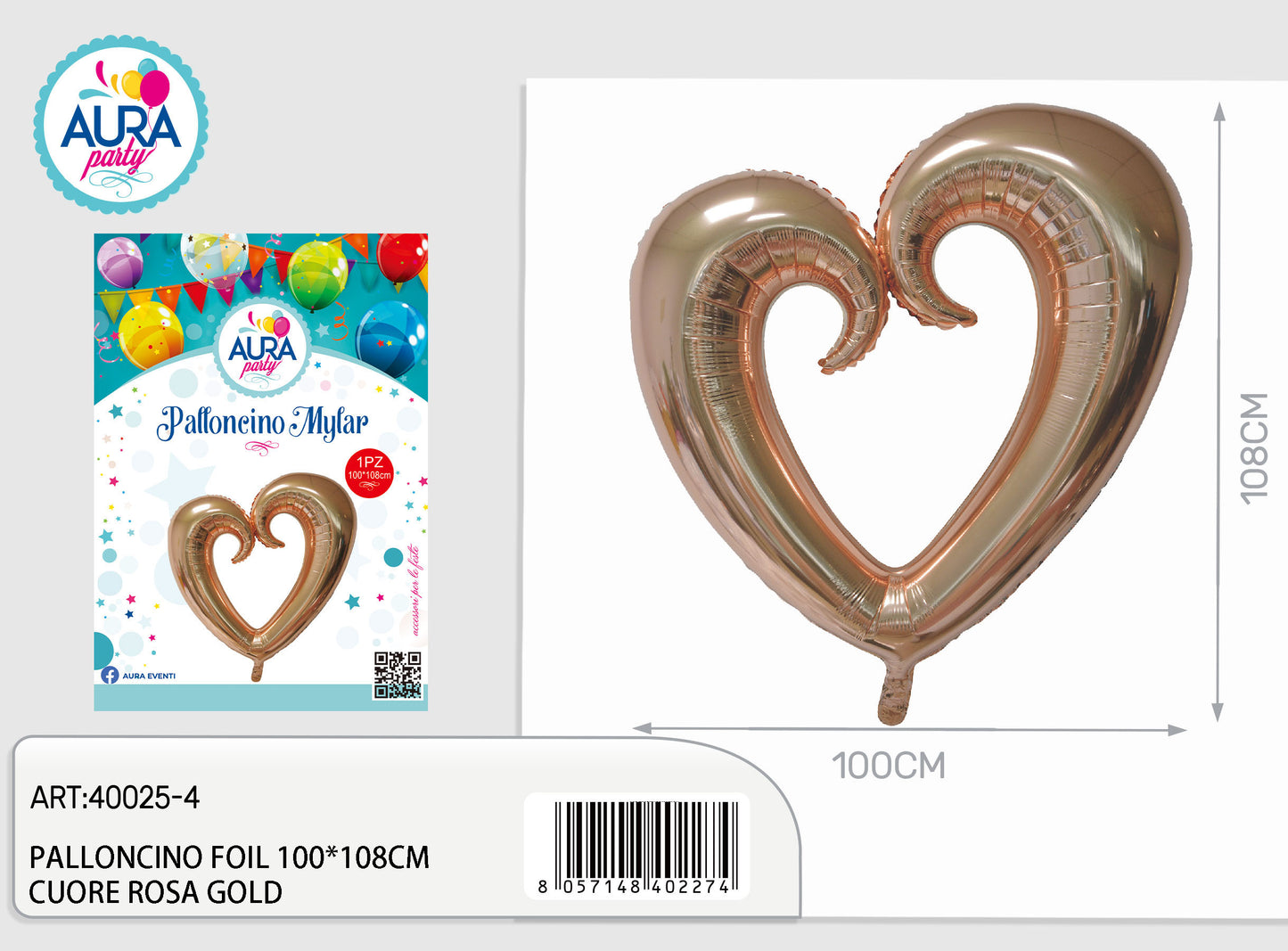 palloncino foil 100x108cm cuore rosa gold