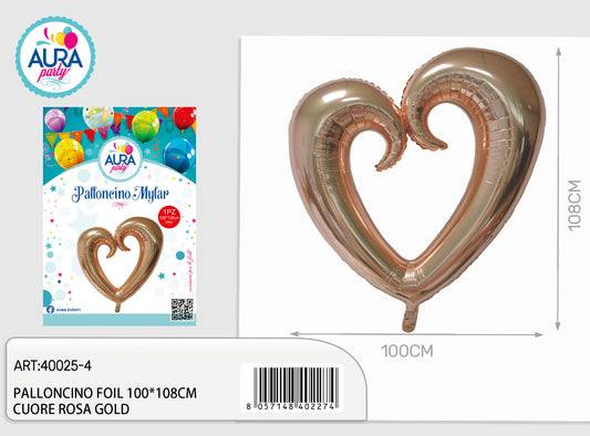 palloncino foil 100x108cm cuore rosa gold