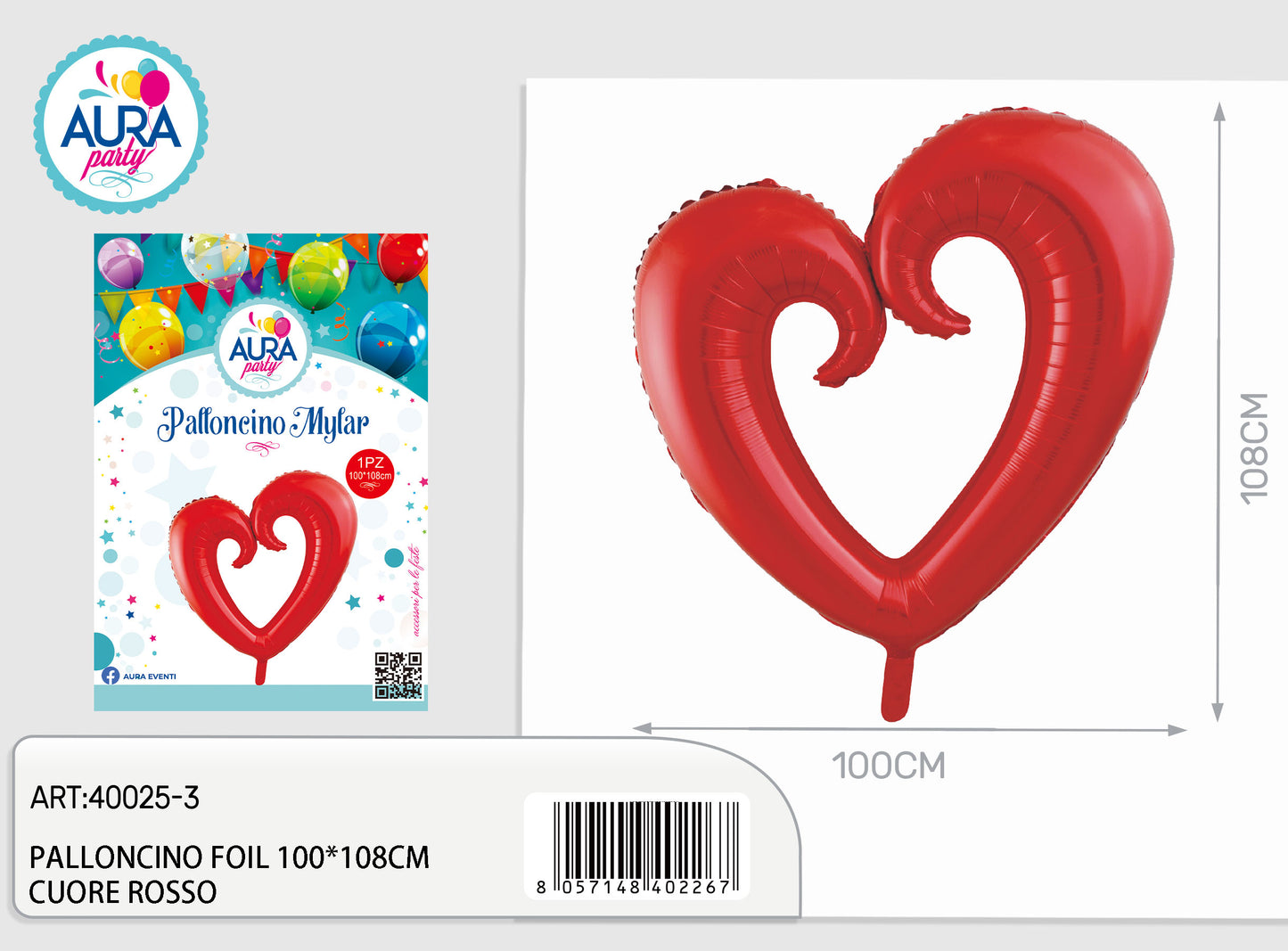palloncino foil 100x108cm cuore rosso