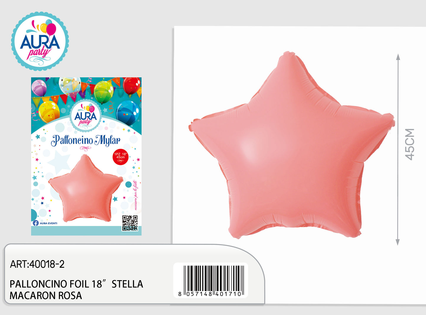 palloncino foil 18inch stella macaron rosa