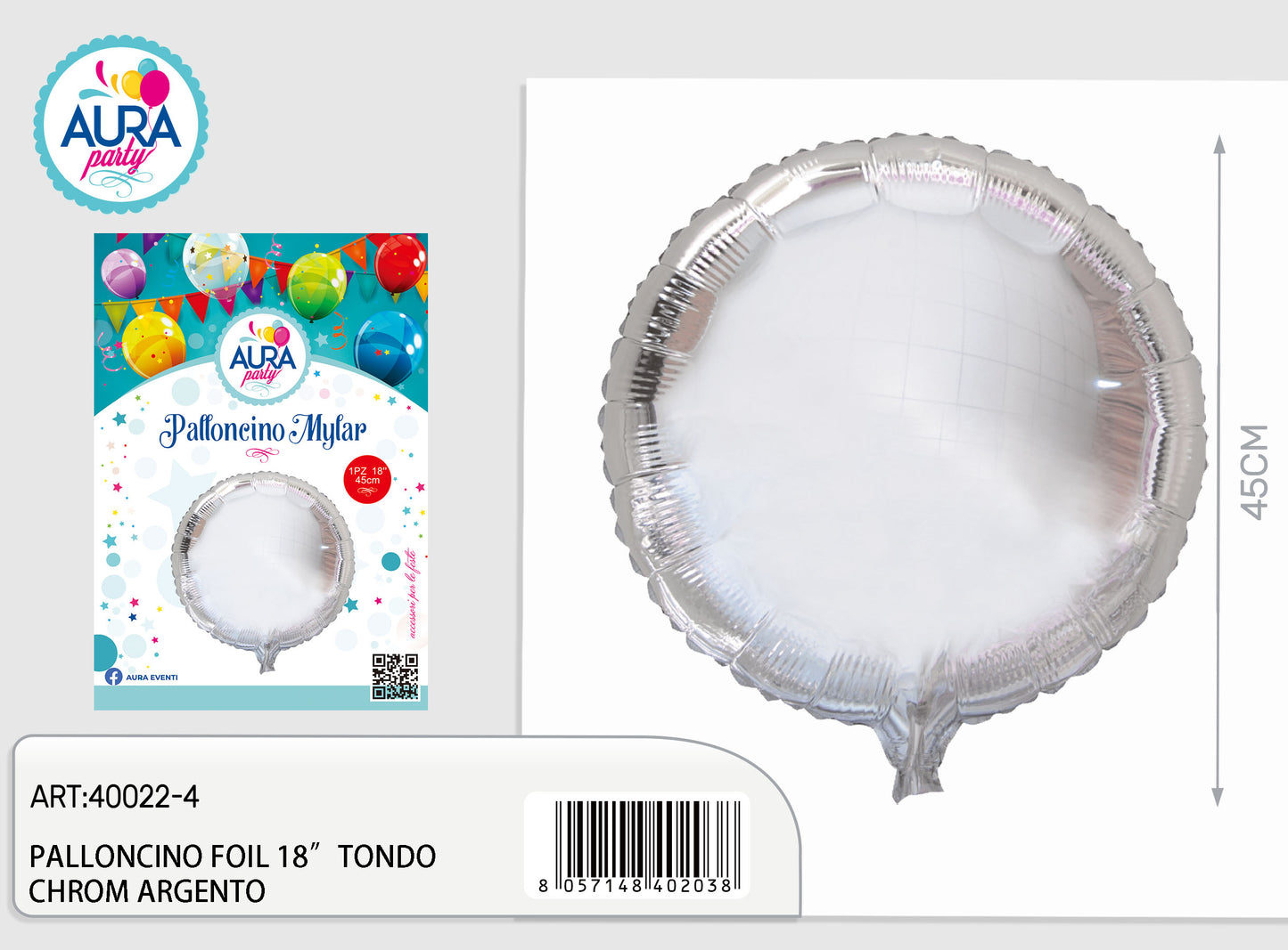 palloncino foil 18inch tondo chrome argento